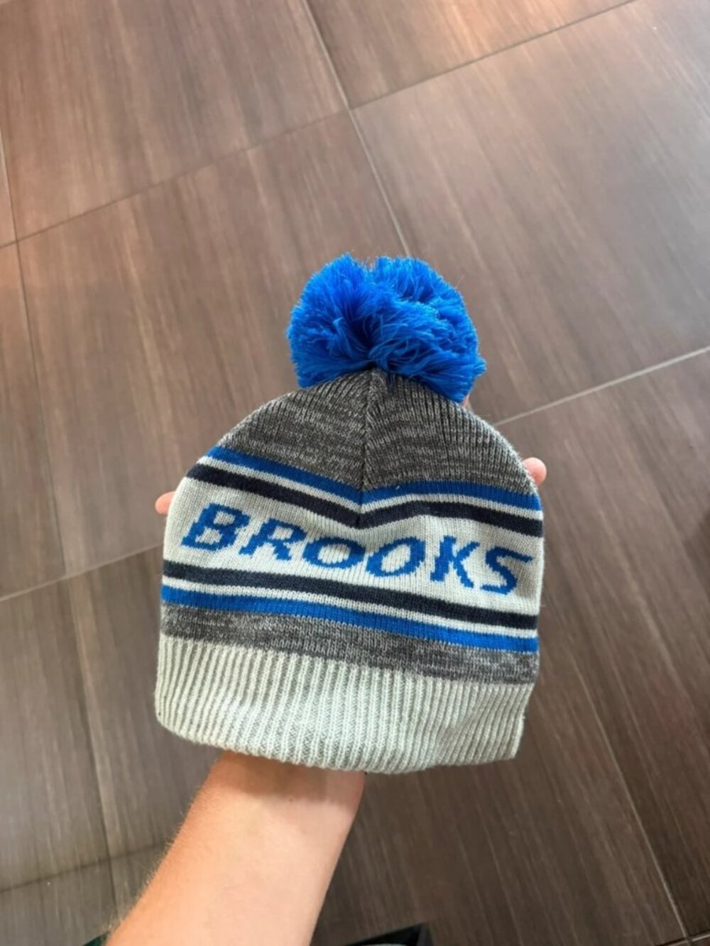 Striped Knit Winter Beanie with Pom-Pom One Size